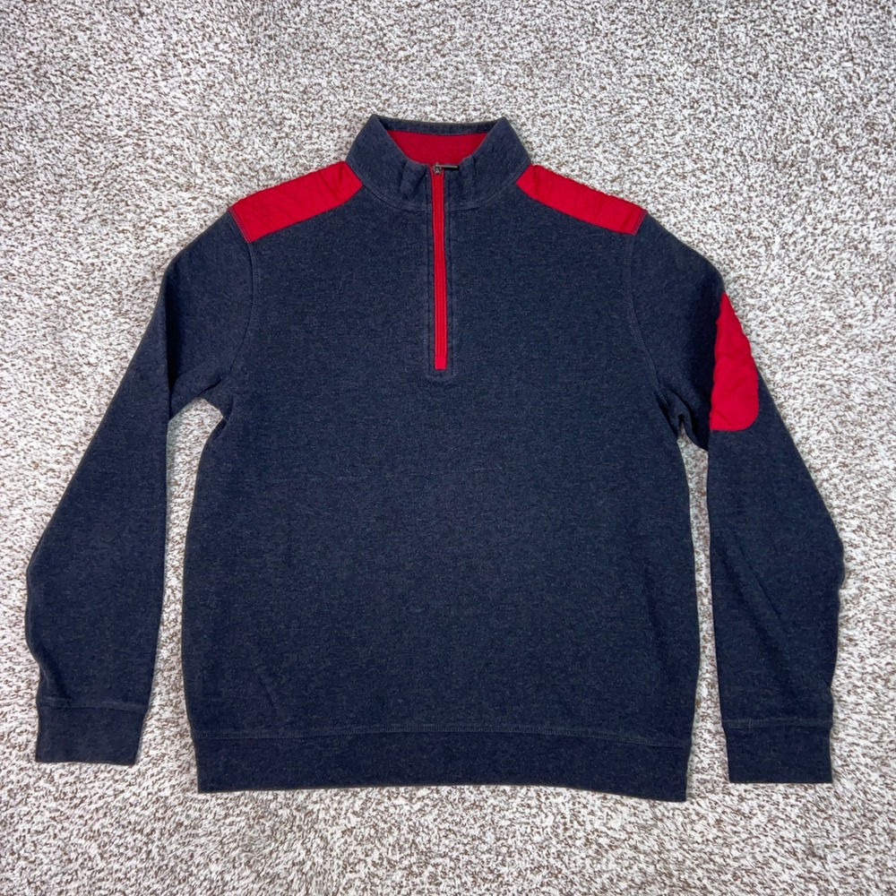 Bugatchi Sweater Mens Medium Grey Red Casual 1/4 Zip Pullover Office Top Casual